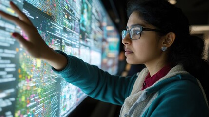 Poster - Woman Analyzing Data on a Large Screen