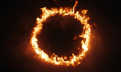 Wall Mural - A circular formation of flames creating a striking visual effect against a dark background.