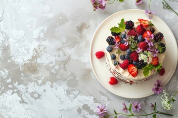 Wall Mural - Wedding cake blackberry dessert berries.