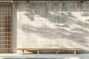 Canvas Print - A wooden bench sits in front of a concrete wall