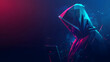 © Jan - Abstract background for technology and cyber security, Hacker with laptop and hood, concept for cyper attack and digital technology