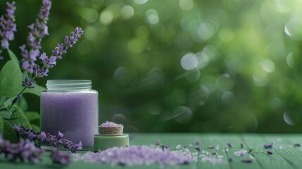 Poster - A jar of lavender sugar sits next to a bouquet of fresh flowers, perfect for adding a touch of sweetness and fragrance to any setting