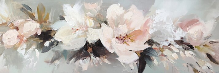 Wall Mural - Abstract floral arrangement in soft, muted colors with dynamic brushstrokes