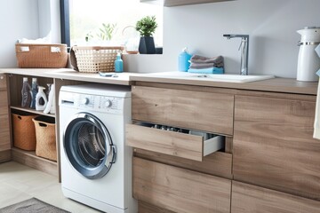 Canvas Print - Compact laundry space with appliances installed