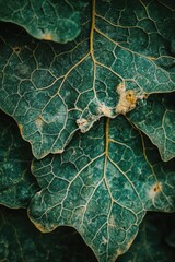 Canvas Print - A detailed view of a green leaf with brown spots, perfect for nature-inspired designs and illustrations