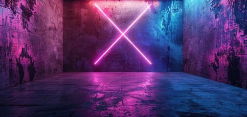 Aufkleber - Vivid neon lights intersect in an urban environment creating a futuristic atmosphere. Perfect for modern design projects.