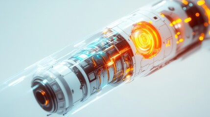 highly detailed close-up of a glowing quantum blade hilt