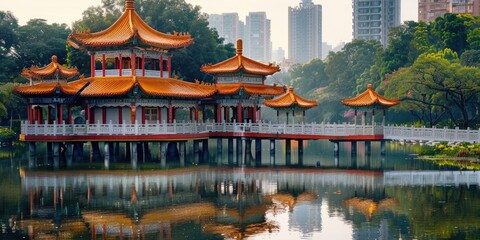 Sticker - A bridge spanning across a body of water, with a building visible in the background