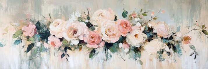 Wall Mural - Abstract floral arrangement in soft, muted colors with dynamic brushstrokes