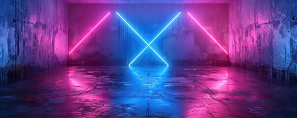 Aufkleber - A vibrant, illuminated space featuring pink and blue neon lights, creating a modern, dynamic atmosphere perfect for events.