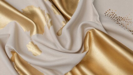 Canvas Print - White fabric with gold foil abstract designs.