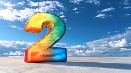 Vibrant rainbow colored digital or rendering of the number 2 with a soft gradient effect isolated on a bright clear sky background  Geometric modern and minimalist design concept for education