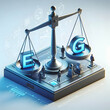 © GG Kenji - 3D Holographic Scale Adjusting ESG Elements Concept: Panning Shot of Holographic Scale with E, S, and G Elements, Business Figures Balancing Weights, Emphasizing Compromise in ESG Strategies, Isolated