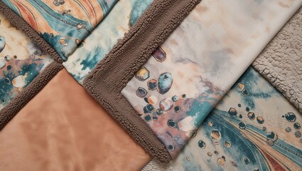 Sticker - Close-up of various fabric swatches with different textures and patterns.