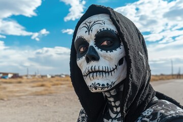 Sticker - A person dressed as a skeleton in a hood, great for Halloween or costume parties