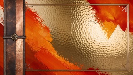 Poster - Abstract background with a hammered metal texture and orange paint splatter.