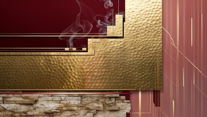 Poster - Abstract background with gold, red, and brown elements with a smokey texture.