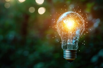 Wall Mural - a single light bulb with a bright glow, suitable for use in various contexts including interior desi