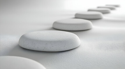 Wall Mural - 3D Blurred White Stepping Stones Pathway Concept for Mental Health Journey - Wide Shot of White Stones Leading into Soft Focus, Suggesting Progress for Janeiro Branco - Isolated Icon on White Backgrou