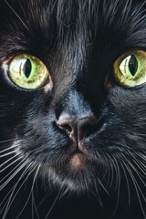 Poster - Close-up shot of a black cat's face, featuring bright green eyes