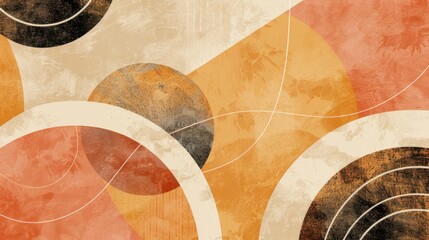 Canvas Print - Abstract geometric shapes in warm tones create visually striking composition. interplay of circles and curves evokes sense of movement and harmony, perfect for modern decor