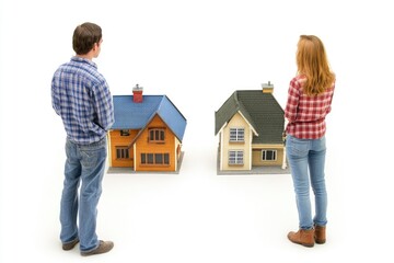 Poster - A couple reviewing a scale model of a house, possibly discussing their future or planning a move