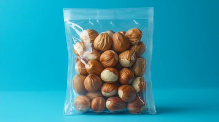 Fresh hazelnuts in clear plastic bag, perfect for snacking or baking