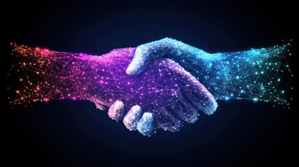 Poster - Abstract Digital Handshake with Glowing Lines and Dots