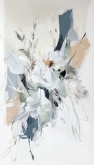 Wall Mural - Abstract floral arrangement in soft, muted colors with dynamic brushstrokes