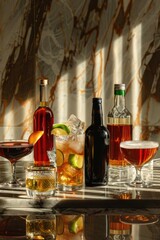 Poster - A selection of various cocktails and drinks placed on a table, ideal for use in beverage or party-related content