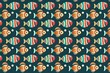 © Skyfe - Colorful Cartoon Fish Pattern Dark Teal Background - Whimsical Aquatic Design Children's Room Decor, Bedding, Playful Products