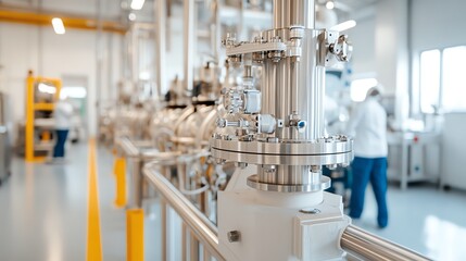 Industrial equipment in a sterile factory setting.