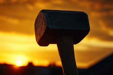 Poster - A hammer against a beautiful sunset background