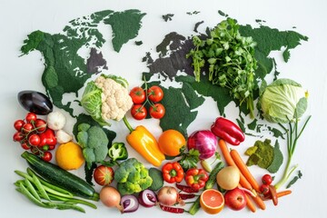 Wall Mural - A colorful illustration of a map made from various fruits and vegetables, great for nutrition education or healthy eating promotion