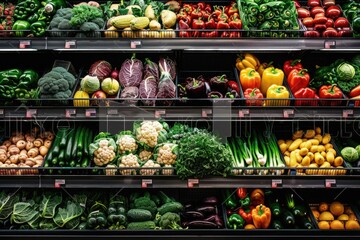 Wall Mural - A bustling grocery store filled with vibrant fruits and colorful vegetables