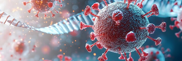 Fototapete - Abstract 3D visualization of virus particles illustrating the concept of scientific research and of diseases medical breakthroughs and healthcare solutions