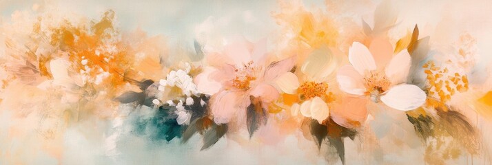 Wall Mural - Abstract floral arrangement in soft, muted colors with dynamic brushstrokes
