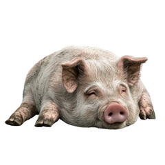 Contented pig resting peacefully, showcasing its relaxed demeanor and soft features. This serene image captures essence of tranquility in farm life