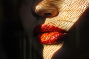 Canvas Print - A close-up shot of a woman's face with bold red lipstick