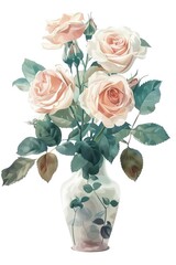 Poster - Botanical illustration roses vase plant flower art inflorescence.