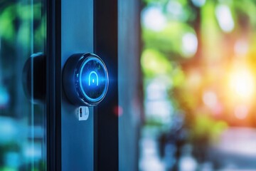 Canvas Print - A close-up shot of a button on a glass door