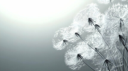 Poster - 3D Soft Focus White Dandelion Seeds Close-Up Drift Concept for Janeiro Branco Symbolizing Letting Go with Blurred Edges