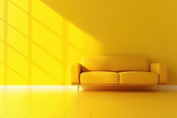 Wall Mural - A bright and cozy yellow room with a matching couch and wall, ideal for a cheerful atmosphere