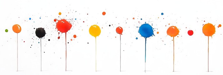 Poster - Dynamic and Expressive Watercolor Splashes Forming Bold and Colorful Abstract Patterns on White Paper Surface Showcasing a Creative and Contemporary Aesthetic