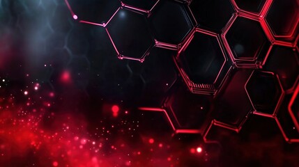 Aufkleber - Red glowing light effect on a dark hexagon-patterned background, representing a futuristic technology and science concept. This 3D-rendered design features a close-up shot in 4K resolution with ultra-