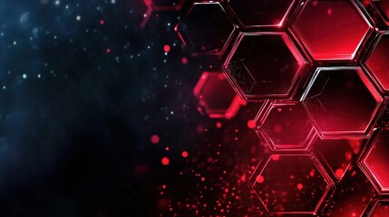Aufkleber - Red glowing light effect on a dark hexagon-patterned background, representing a futuristic technology and science concept. This 3D-rendered design features a close-up shot in 4K resolution with ultra-
