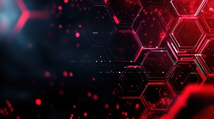 Red glowing light effect on a dark hexagon-patterned background, representing a futuristic technology and science concept. This 3D-rendered design features a close-up shot in 4K resolution with ultra-