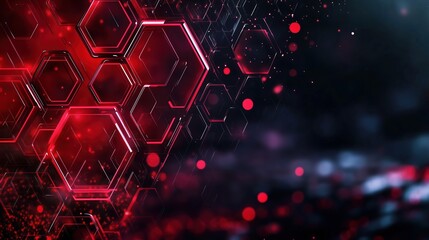 Aufkleber - Red glowing light effect on a dark hexagon-patterned background, representing a futuristic technology and science concept. This 3D-rendered design features a close-up shot in 4K resolution with ultra-