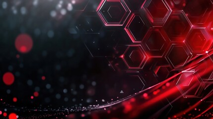 Aufkleber - Red glowing light effect on a dark hexagon-patterned background, representing a futuristic technology and science concept. This 3D-rendered design features a close-up shot in 4K resolution with ultra-