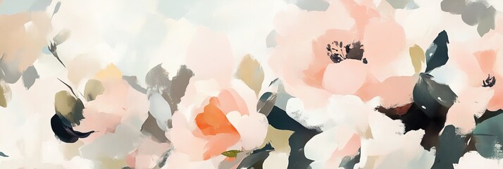 Wall Mural - Abstract floral arrangement in soft, muted colors with dynamic brushstrokes